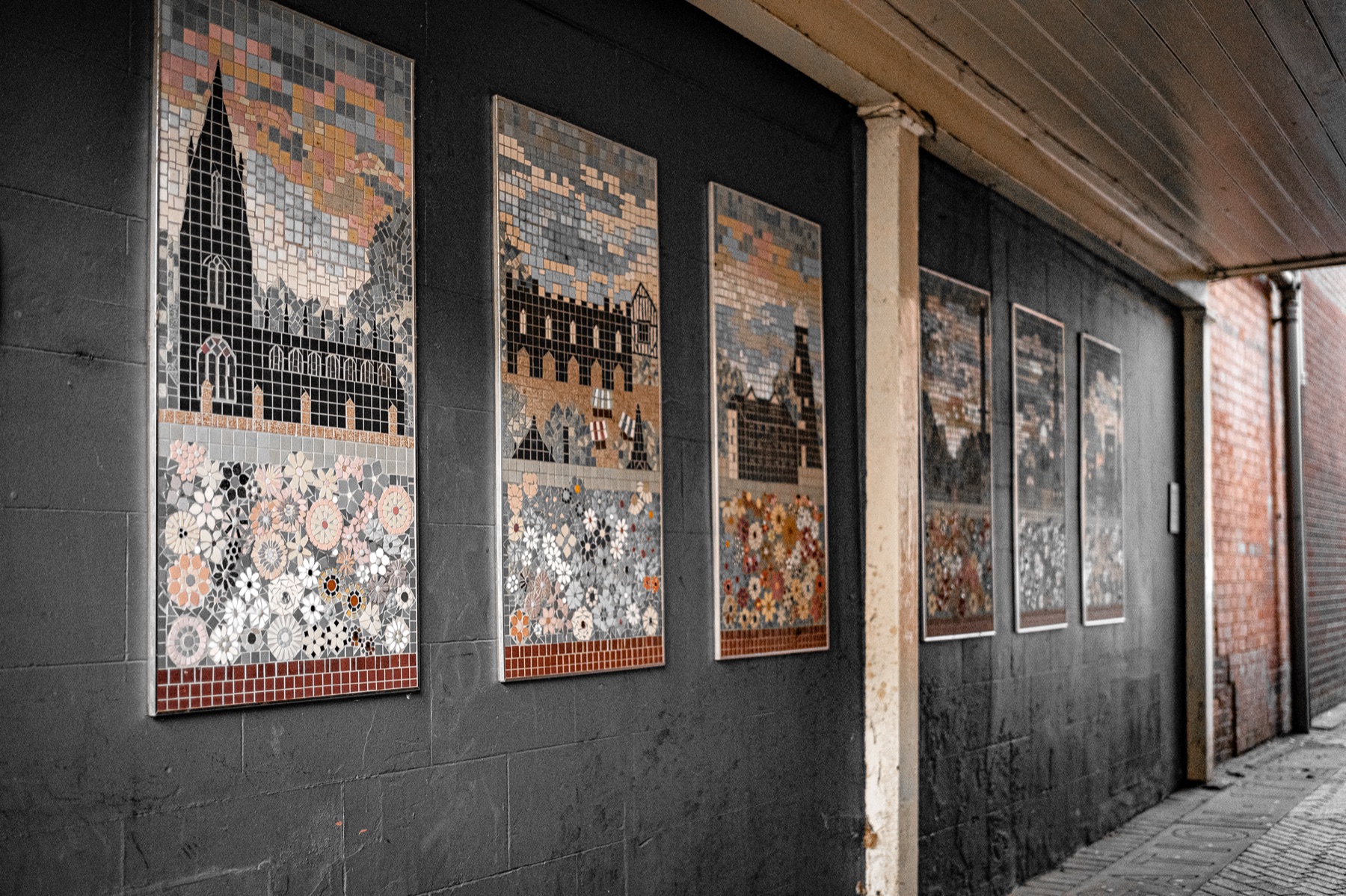 Public art wall in Sleaford used as a visual method doorway