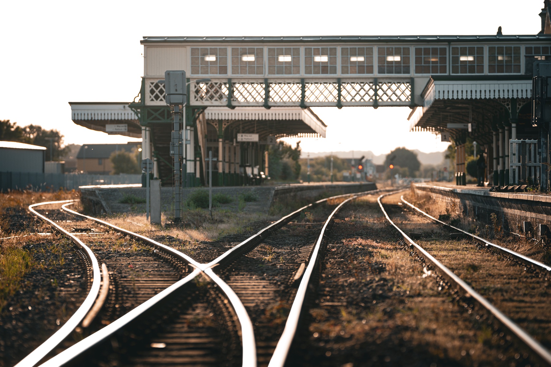 Railway tracks leading through a Sleaford station scene