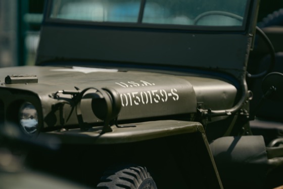 Bonnet markings on a military-style jeep at a 1940s themed event.